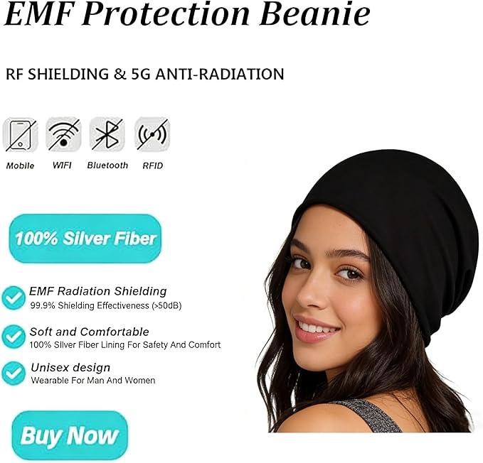 Amerthing Faraday Hat,Silver Fiber Faraday Slouch Beanie,Knitted Protection Cap