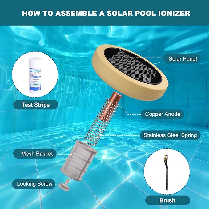 Solar Pool Ionizer for Above Ground, Floating Copper Pool Cleaner Purifier Cuts Chlorine by 85% Works for Pools Up to 40,000 Gal, Swimming Pools Water Cleaner for in-ground Pools and spas (Yellow)