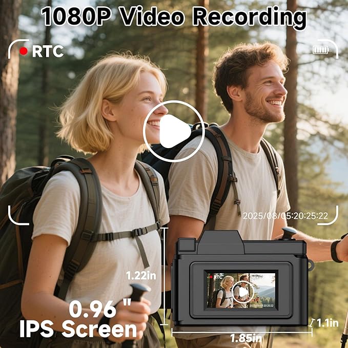 Mini Keychain Camera, Retro Snap Mini Digital Camera, 1080P Tiny Pocket Video Camera Vintage Portable Small Camcorder for Travel Vlogging, Video Recorder with 32GB Card, Black