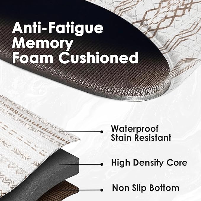 Arttown Boho Anti Fatigue Mats for Kitchen Floor, Moroccan Kitchen Mats Cushioned Anti Fatigue Rug, Waterproof Non-Slip Washable Kitchen Rugs - Brown