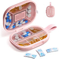 Travel Pill Organizer, Adjustable 8-10 Compartments Portable Pill Box, 7 Day Weekly Label Small Pill Case, Daily Medicine Container Kit Moisture Proof Vitamin Supplement for Pocket Purse-Pink