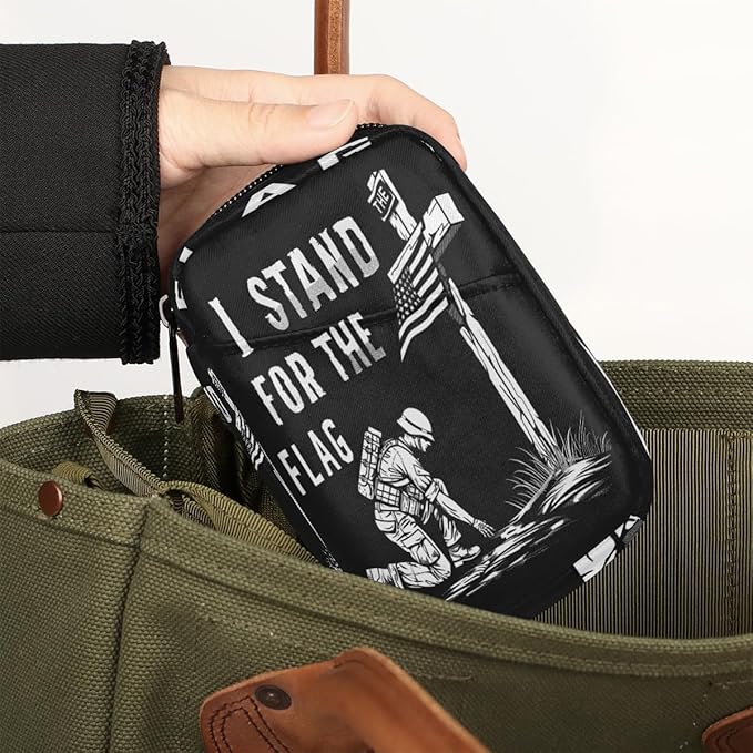 American Flag Army Cross Travel Pill Organizer Box Weekly Portable Pill Case Daily Pills 7 Day Small Birth Control Pills Container Removable Compartments for Medicine Vitamins Fish Oil
