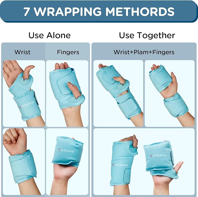 Comfytemp Wrist Ice Pack Wrap for Carpal Tunnel Relief, 2 Packs, Gel Ice Packs for Injuries Reusable for Wrist Hand Pain, Hot Cold Compress Brace, Recovery Items Men Women