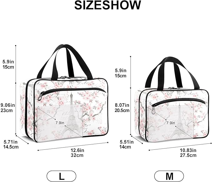 Fustylead Eiffel Tower Floral Pink and White Travel Medicine Storage Bag Large Household Pill Bottle Organizer with Zipper for First Aid, Pills, Vitamins, Medical Supplies