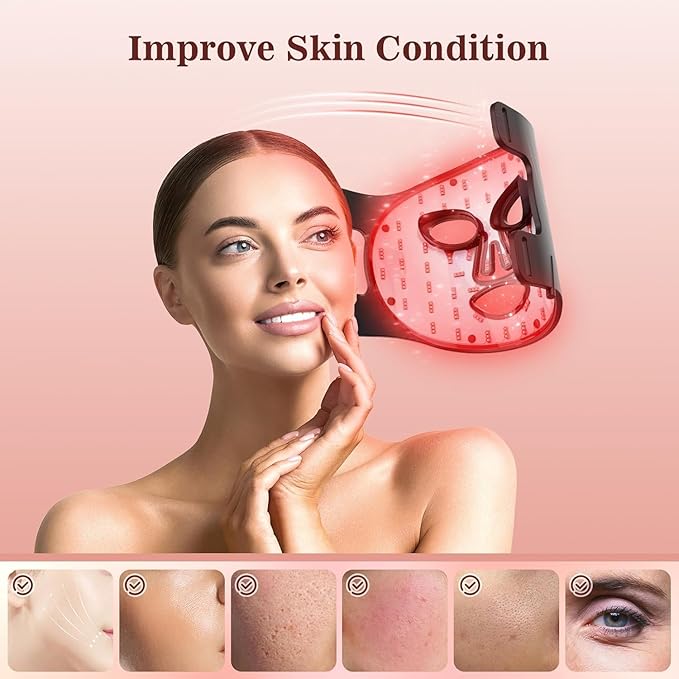 INTEO Red Light Therapy for Face, 3 Modes Portable Led Face Mask Light Therapy with Remote, Near-infrared 850 Red Light Mask with Timing Function, Led Light Therapy At Home 180 LED Beads