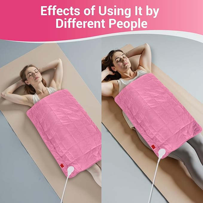 Comfytemp Far Infrared Large Heating Pad 17"×33" for Deeper Back & Period Relaxation, Weighted Electric Heat Pad with Evenly Filling Ceramic Bead for Better Fit, Mothers Day Gifts, XL Heated Pad, Pink