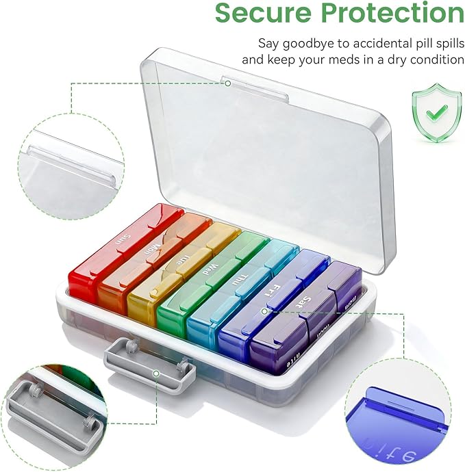 Pill Organizer 3 Times a Day, Daily Pill Box 7 Day, Weekly Cases Medicine Organizers to Hold Vitamins and Medication