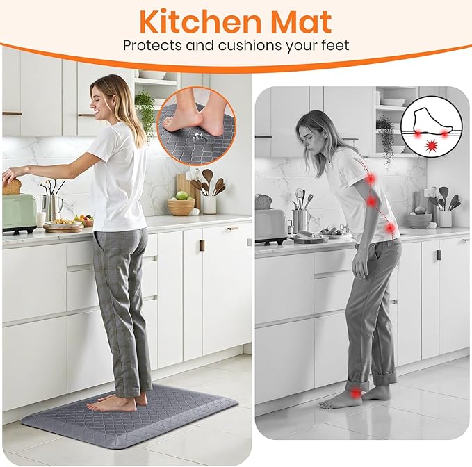 4/5 Inch Extra Thick Kitchen Mats for Floor,Non Slip Anti Fatigue Kitchen Rugs,Waterproof Stain Resistant Sink Mat,Cushioned Standing and Comfort Mats for Office (17"x24" Grey)