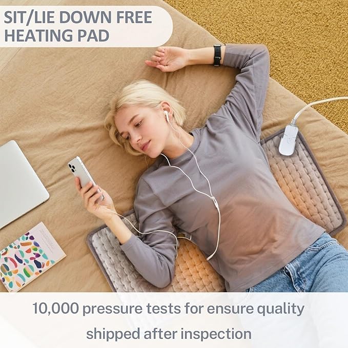 Heating Pad for Back Pain Relief and Period Cramps,Portable Heating Pad for Shoulders and Neck,with 10 Temperature Controllers and 3 Timer Settings,Dry/Moist Heat Therapy,12x24 Inch
