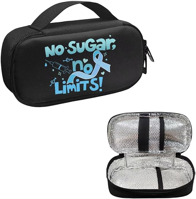 Rnyleeg Black Insulin Cooler Travel Case Blue Ribbon Insulin Bag for Diabetics Ensure Diabetes Care Diabetic Supplies Storage for Home Travel