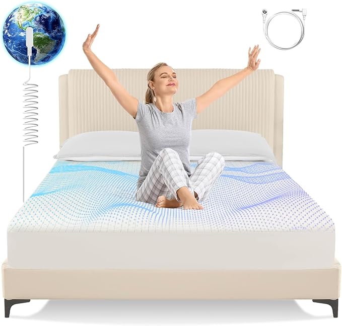 Grounding Sheets Queen Size, Earth Grounded Fitted Bed Sheet with 10% Pure Silver Fiber + 90% Organic Cotton, for Improved Sleep & Wellness (Beige, Queen - 80"x60"x15")