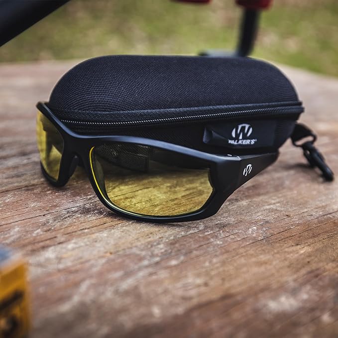 Walker's IKON Carbine Full Frame Shooting Glasses | Impact-Resistant Non-Slip Hunting Safety Glasses, Lens Cloth & Carry Case