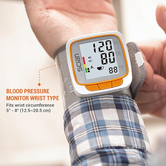 Scian Wrist Blood Pressure Monitors for Home Use, Automatic Blood Pressure Wrist Cuff with Voice Broadcast, Large Display, 2 Users 180 Memory with Carrying Case