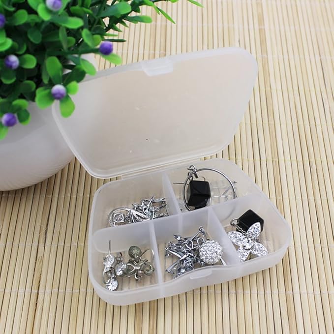 Pill Box,dezirZJjx Premium 5 Compartments Medicine Case Pills Tablet Jewelry Box Organizer Container - White