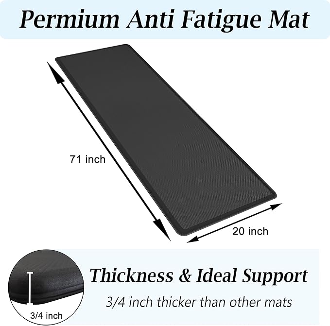 Artnice Anti Fatigue Kitchen Floor Mat, 3/4 Inch Thick Waterproof Comfort Standing Desk Mat, Ergonomic Multi-Purpose Cushioned Rugs for Home, Sink, Office, Laundry(20" x 71",Black)