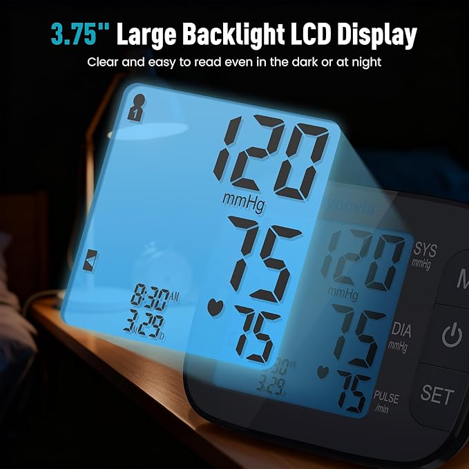 Upper Arm Blood Pressure Monitor with Wide Cuff, Automatic Digital BP Machine for Home Use, Large Backlit Display, Irregular Heartbeat Detection, Includes Storage Bag & 2×60 Memory