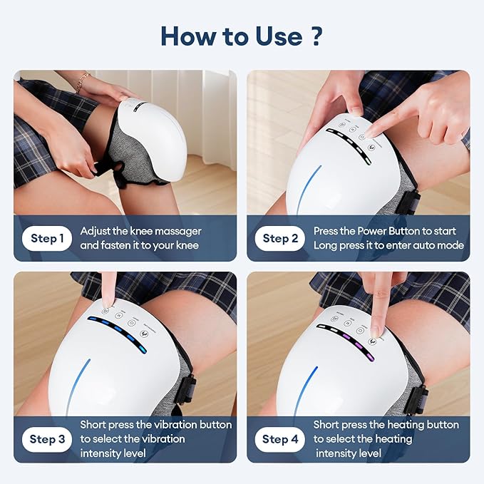 IeBilif Cordless Knee Massager with Heat, 5 Vibration Modes & 3 Heating Levels, 6 Silicone Massage Heads, Adjustable Double Straps, Portable Heated Knee Massager Gifts for Men, Women