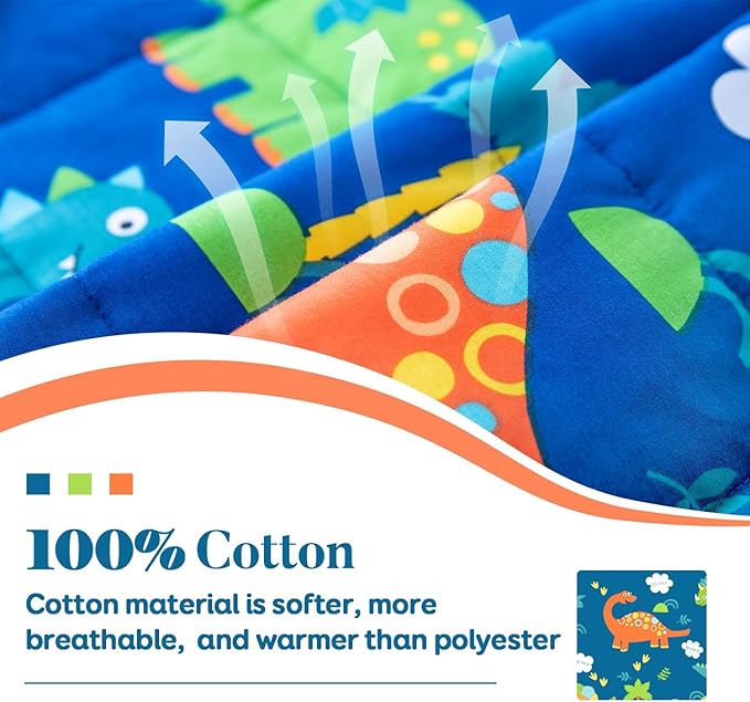 Sivio Weighted Blanket - All-Natural 100% Cotton Weighted Blanket 5 lbs 36 x 48 inches, Washable Breathable Heavy Blanket for Calm Sleeping for Home and School Nap, Blue Dinosaur