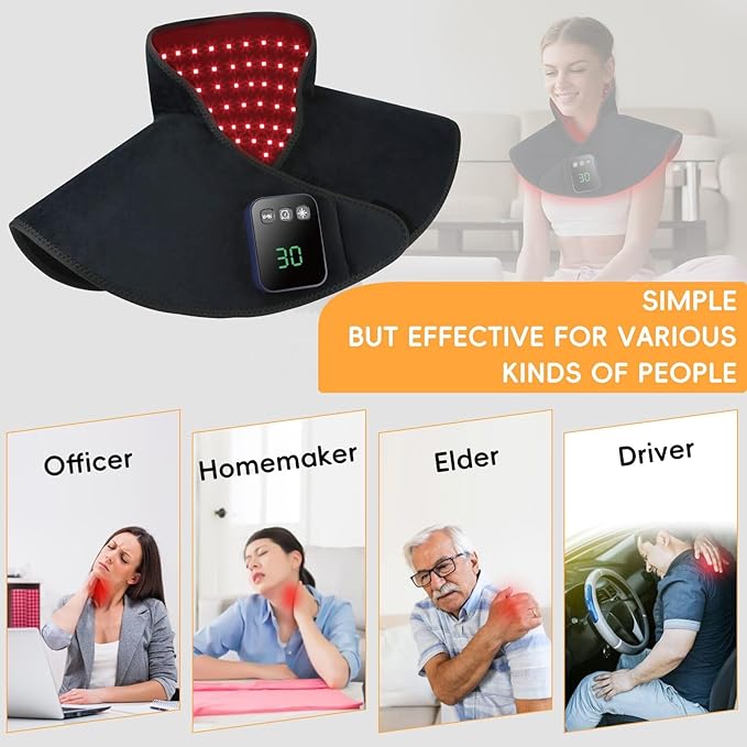 Cordless Red Light Therapy for Neck & Shoulders Pain Relief, 5000mAh 850nm Infra Device for Upper Back Muscle Relax with Timer, Rechargeable 660nm Wearable Heating Pad, for Women Men