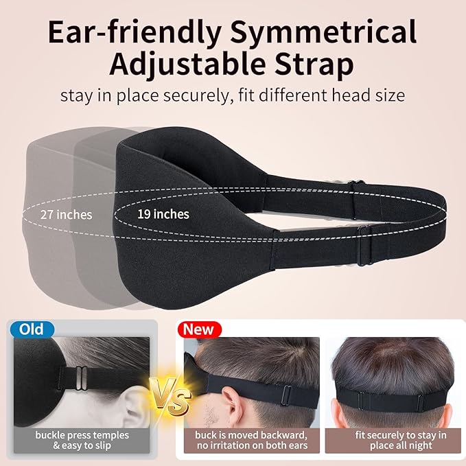 Sleep Mask for Side and Back Sleeper, Super Soft Relaxing Eye Mask for Sleeping Padded with Memory Foam, 100% Light Blocking Blindfold (Black & Blue)