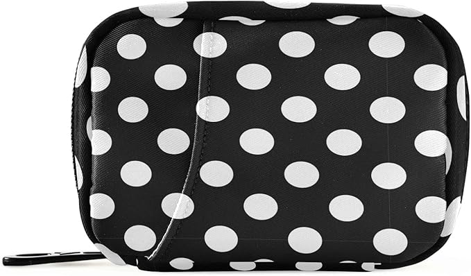 Polka Dot Black Pill Organizer Case Modern 7 Day Travel Pill Box with Zipper Portable Weekly Vitamin Medicine Supplement Holder Pouch Bag