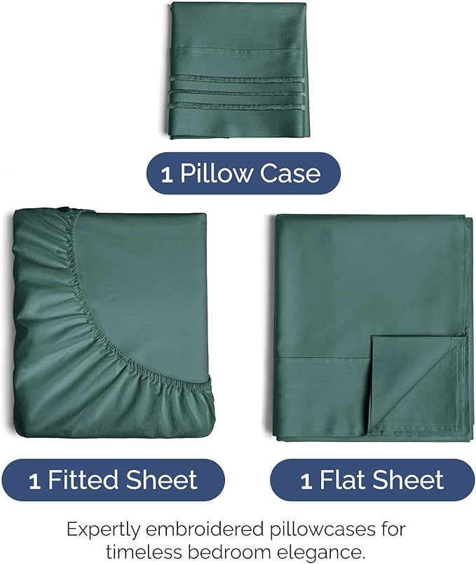 Twin XL Size 3-Piece Sheet Set - Extra Soft, Breathable & Cooling - Hotel Luxury Durable Bed Sheets for Women & Men - Deep Pockets, Easy-Fit & Wrinkle-Free - Dusty Teal Oeko-Tex
