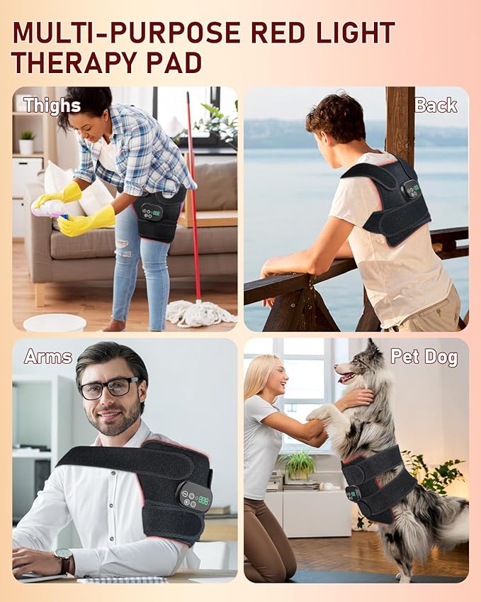 Red Light Therapy for Body Massager Belt with Vibration Massage, Cordless Infrared Light Therapy with 2 Long Wraps, Red Light Therapy Belt Wrap for Back Shoulder (Black)