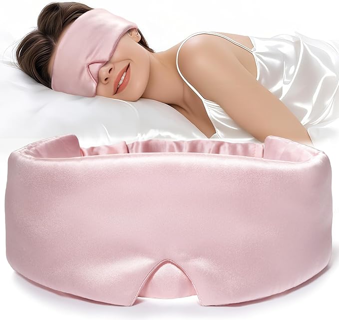 LitBear Silk Sleep Mask for Women, Adjustable 100% Mulberry Silk Sleeping Eye Mask for Side Sleeper, Total Blackout Eye Cover for All Night Sleep, Travel, Office, or Napping (Pink)