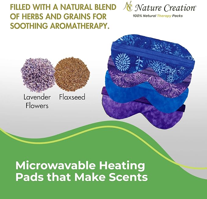 Nature Creation Lavender Aromatherapy Sleeping Eye Mask Pillow - Weighted Eye Mask for Sleeping, Relaxation, Yoga and Stress Relief - Cold Therapy Eye Masks for Women, Men - Blue Marble 3 Eye Masks