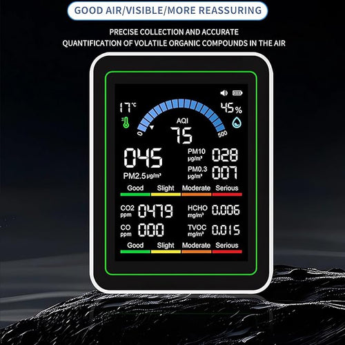 10-in-1 Air Quality Monitor Indoor, Carbon Monoxide & CO2 Detector (White)