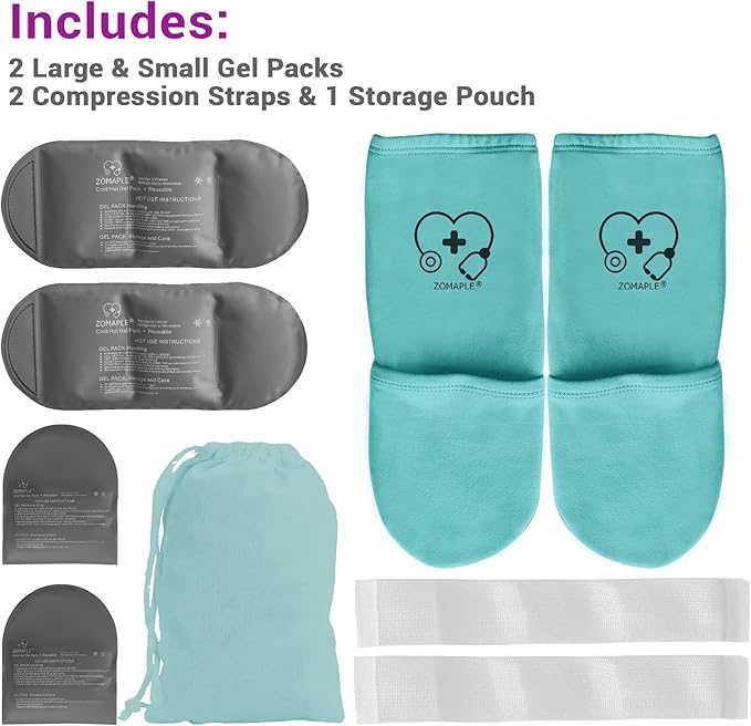 Zomaple Cold Therapy Socks for Feet with 2 Reusable Gel Ice Packs, Cooling Socks for Hot Feet & Swelling Relief, Adjustable Compression Ice Pack Wrap for Plantar Fasciitis, Neuropathy & Foot Pain