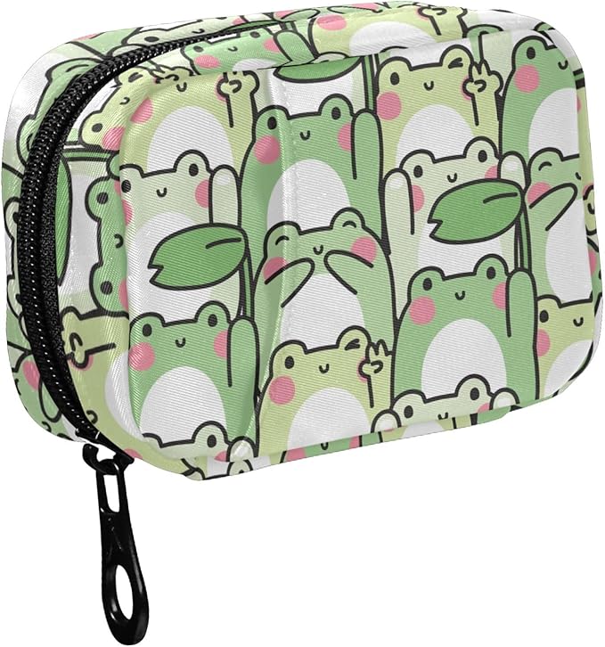 Fustylead Cute Frog in Various Poses Pill Organizer and Storage Weekly with Zipper, Removable Pill Box Portable Medicine Organizer for Vitamin Fish Oil Supplement