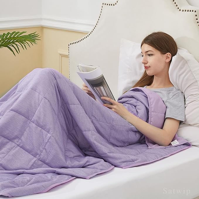 Satwip Cooling Weighted Blanket 20 lbs Queen Size Cool Moire Jersey Bed Blanket for Hot Sleeper with Soft Breathable Sanded, 60 x 80 inches, Purple