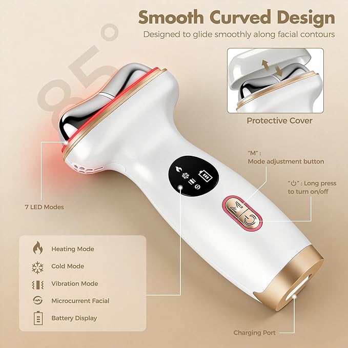 7-in-1 Cold Heated Facial Massager, Red Light Therapy for Face, Portable Microcurrent Facial Device, Cold Face Depuffer to Shaping and Reduce Swelling,Can Tightening Lifting Electric Gua Sha
