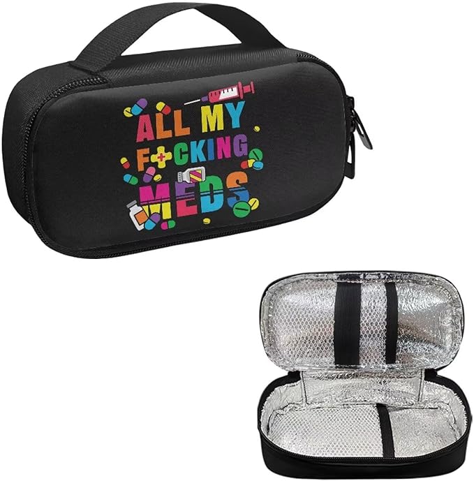 Rnyleeg Black Diabetes Bag for Women Men Small Size Insulin Cooler Travel Case Reusable Insulin Bag for Diabetes Easy to Carry