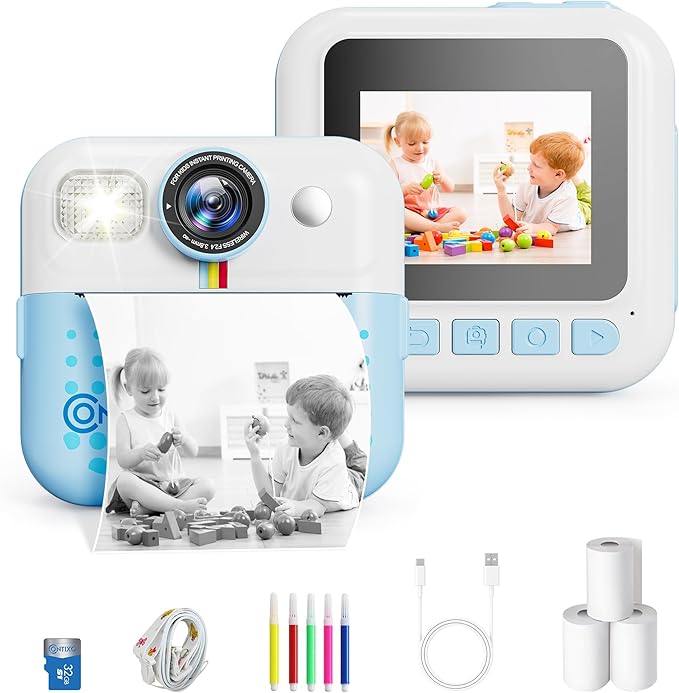 Contixo KC4 Kids Camera Instant Print, Blue 2.4” Screen Children Digital Printing Cameras with 1080P Video, 16X Zoom, 32GB Storage, Toddler Portable Travel Toys for Age 3 Years Up Girls Boys