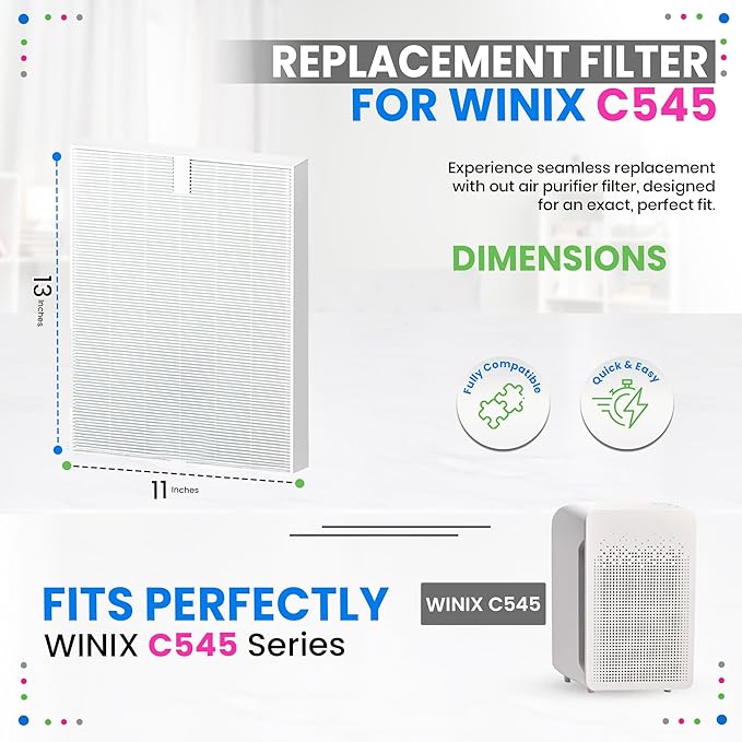 Bagean C545 HEPA Filter S Compatible with Winix Air Purifier Filter Replacement 1712-0096-00 - H13 True HEPA with Activated Carbon Filters 99.97% Particles and Purifies Air (4 HEPA)