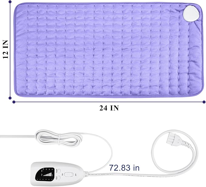 Electric Heating pad with 6 Heat Settings, Auto Shut Off, Dry Electric Heating for Back Neck Knee Arms Legs Shoulder Heat Pads for Christmas Birthday Father's Day Mother's Day (24"X12", Light Purple)