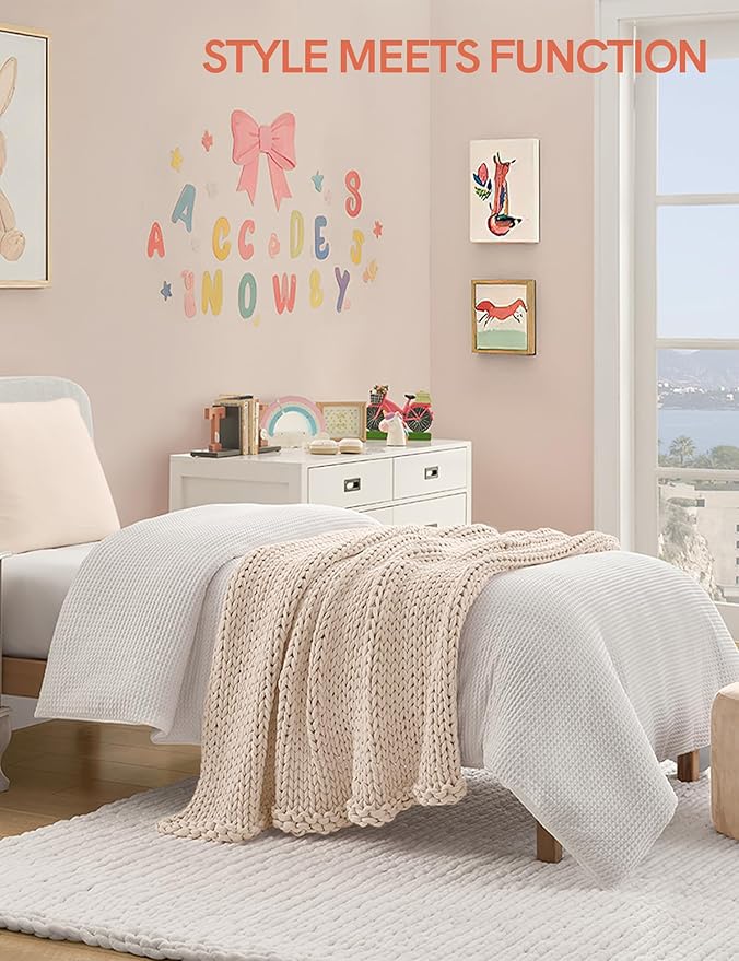 YnM Cooling Weighted Blanket, 100% Cotton Handmade Chunky Knitted Blanket, Weighted Lap, Breathable Heavy Blankets, Machine Washable Throw for Sleep or Home Decor (Cream, 25x35 Inch, 3lbs)