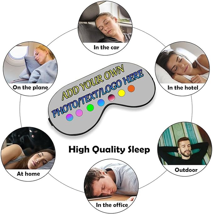 Personalized Eye Mask, Custom Eyeshade Blindfold Add Your Design Image Text Customized Eye Cover with Adjustable Strap for Sleeping Travel Work Naps Blocks Light, Light Gray