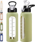 32 oz Glass Water Bolttles with Straw Large Motivational Water Bottle with Time Marker Sports Water Bottles with Silicone Sleeve and Handle Lid Water Jug for Gym Workout