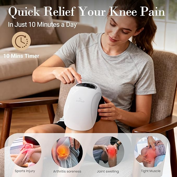 Knee Massager with Heat and Vibration - FSA Eligible HSA Approved - Portable Cordless Knee Massagers for Knee Pain Relief, Gifts for Mom Dad Grandpa Grandma The Elderly Seniors Parents