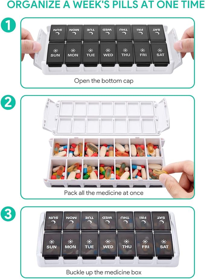 TookMag Weekly Pill Organizer 2 Times a Day, Easy Fill Medicine Pill Organizer AM PM Pill Case, Large Capacity 7 Day Pill Box for Pills/Vitamin/Fish Oil/Supplements (Patent Registered)
