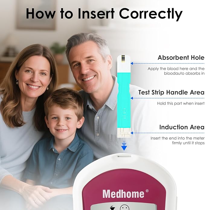 Blood Glucose Test Strips, for use with Medhome Diabetes Glucose Testing Meter,100 Count