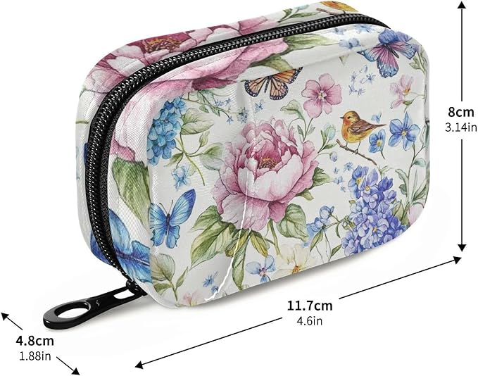 Travel Pill Case Flowers and Birds Weekly Small Pill Box 7 Day Pill Box Pill Organizer Bag