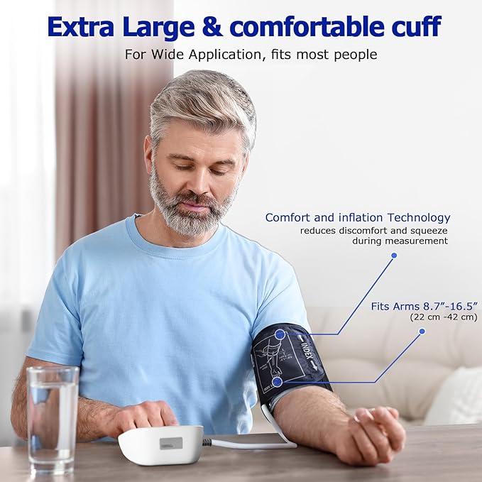 Blood Pressure Monitor, Upper Arm Blood Pressure Monitors for Home Use, 2x199 Readings Memory, Adjustable Arm Cuff 8.7"-16.5", Large Display with LED Background, Light Storage Bag