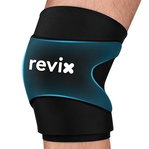 REVIX 3D Knee Ice Pack Wrap, Flexible Ice Compression Knee Sleeve with Innovative Dual-layer Gel, Reusable ice sleeve for knee, Cold Therapy for Knee, Elbow & Calf (XL)
