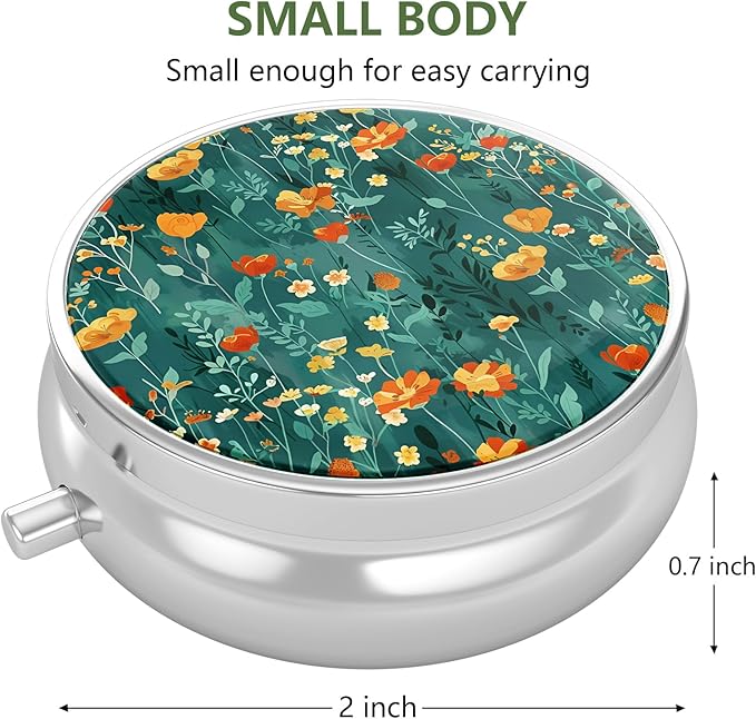 Nipichsha Pill Box, Small Pill Case for Purse & Pocket, Cute Travel Medicine Organizer, Portable Medicine Container Holder to Hold Vitamins, Medication, Fish Oil & Supplement, B03-Beautiful Flowers