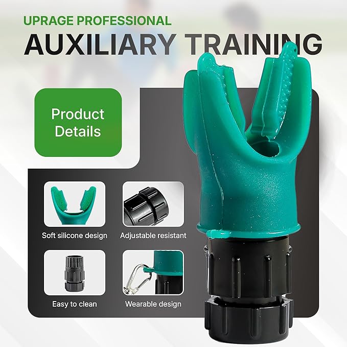 Portable Compact Lung Trainer Exercise Device with High Grade Silicone, Breathing Exercise Device for Lungs, Portable Muscle Trainer, Easy to Clean, Neck Strap Included, (Green-1)