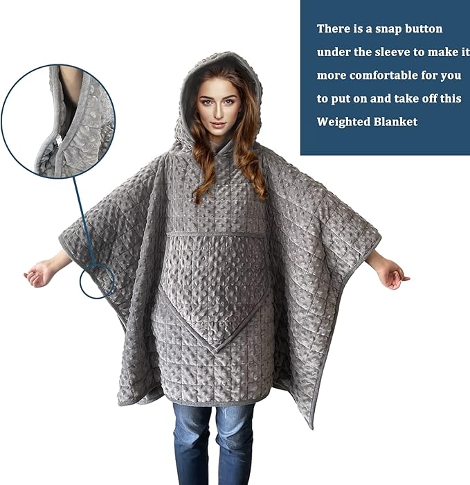 Weighted Blanket, Wearable Heavy Blanket 10lbs(57.4''x47.2'') Grey for Adult, Soft Material with Premium Glass Beads for Better Sleep